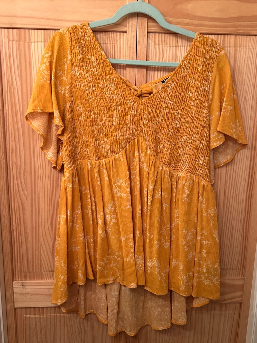 torrid Mustard Yellow Floral Smocked Peplum Tunic